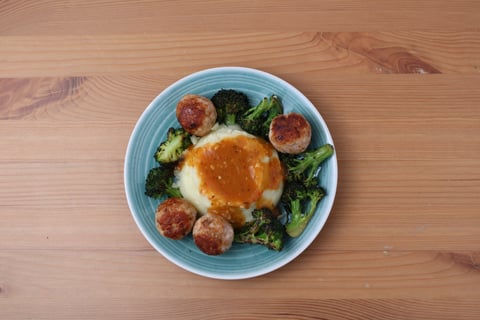 Pork Meatball Volcano Mash with Apple ‘Lava’ Gravy - Step #5 Plate your dish