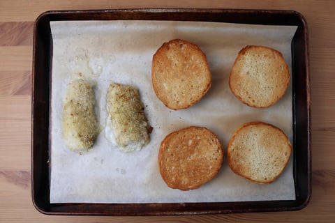 Sheet Pan Crispy Cod Sandwiches - Step #3 Bake the cod & toast the buns