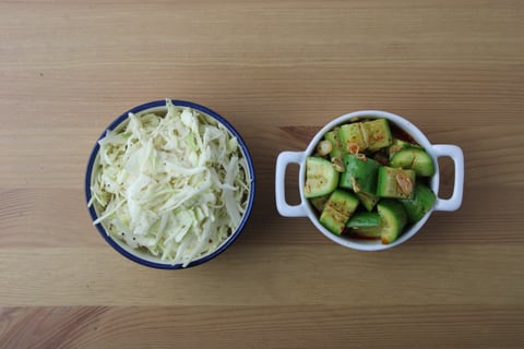 Fried Pork Katsu Bowls - Step #5 Make the smashed cucumber salad & slaw