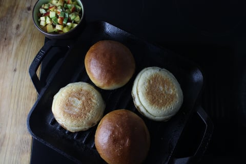 Pork Burgers Al Pastor with Zucchini & Peach Salsita - Step #5 Toast the buns & make the salsita
