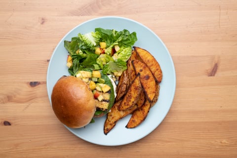 Pork Burgers Al Pastor with Zucchini & Peach Salsita - Step #6 Plate your dish