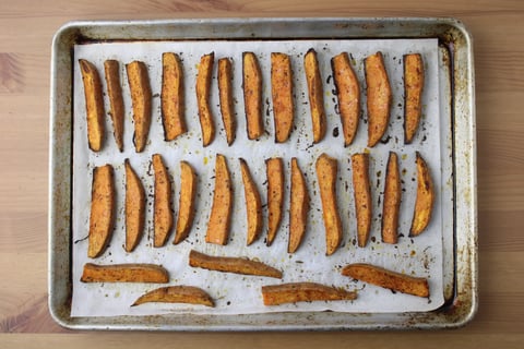 Holiday-Spiced Turkey Poutine - Step #1 Roast the sweet potato fries