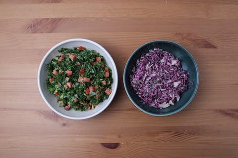 Beef Kefta over Roasted Pepper Hummus - Step #3 Make the kale tabbouleh & slaw
