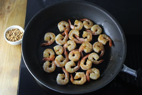 Shrimp & Peanut Quinoa Bowls - Step #4 Toast the peanuts & cook the shrimp