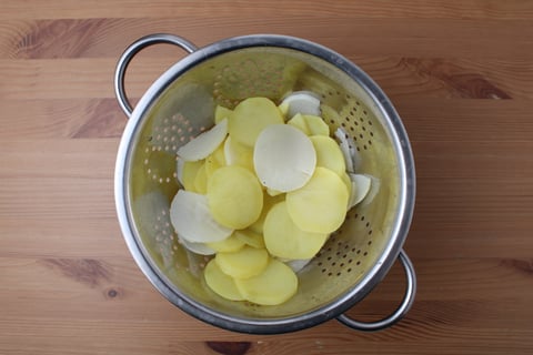 Bacon & Aged Cheddar Tartiflette - Step #2 Boil the potatoes & turnips