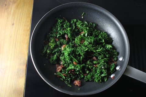 Bacon & Aged Cheddar Tartiflette - Step #3 Cook the bacon & wilt the kale