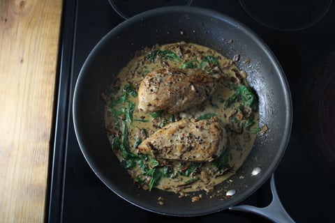 Keto: Seared Chicken & Sun-Dried Tomato Pan Sauce - Step #3 Make the sauce & coat the chicken