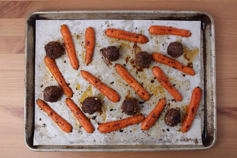 Roasted Beef Meatballs with Maple-Brown Butter Carrots - Step #3 Roast the meatballs & continue the carrots