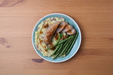 Seared Pork Sausages & Caramelized Onion Sauce - Step #6 Plate your dish