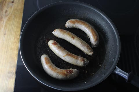Seared Pork Sausages & Caramelized Onion Sauce - Step #3 Cook the sausages