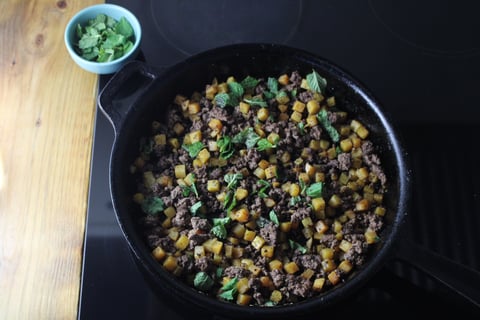 Middle Eastern Beef & Veggie Mezze - Step #3 Cook the beef & squash