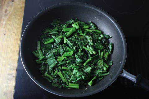 Glazed Tofu & Egg Rice Bowls - Step #4 Sauté the yu choy