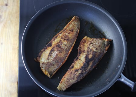 Quick One-Pan Blackened Trout with Honey Butter - Step #4 Cook & coat the trout