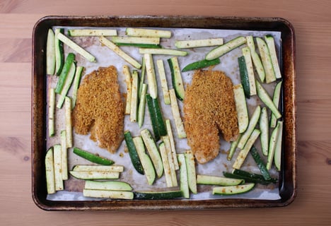Carb-Wise: Baked Tilapia with Spiced Panko - Step #4 Bake the zucchini ‘fries’ & tilapia