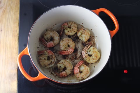 L’Artisan: Seared Filets Mignons over Shrimp & Pea Orzotto - Step #2 Cook the shrimp