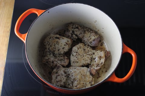 One-Pot Basil Pesto Chicken Thighs - Step #1 Start the chicken