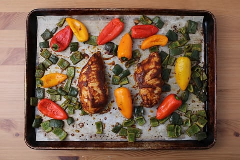 Sheet Pan Peruvian Pollo a la Brasa - Step #3 Roast the peppers & finish the chicken