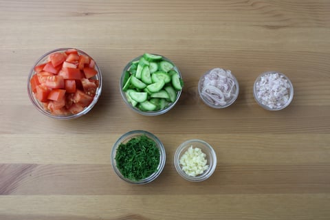 Greek-Style Beef Meatballs with Tomato-Cucumber Salad - Step #2 Mise en place