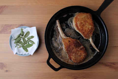 Goodfood x L'Abattoir: Bone-In Pork Chop Piccata - Step #3 Crisp the sage & cook the pork