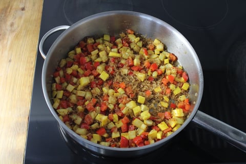 Greek-Style Chicken, Feta & Rice Skillet - Step #3 Start the vegetables & rice