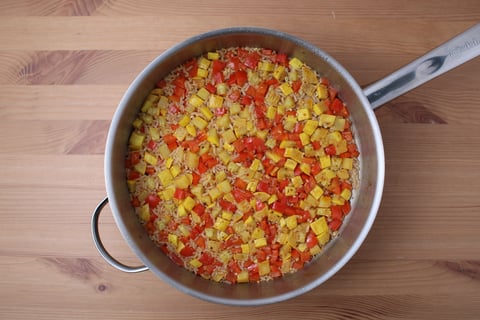 Greek-Style Chicken, Feta & Rice Skillet - Step #4 Continue the vegetables & rice