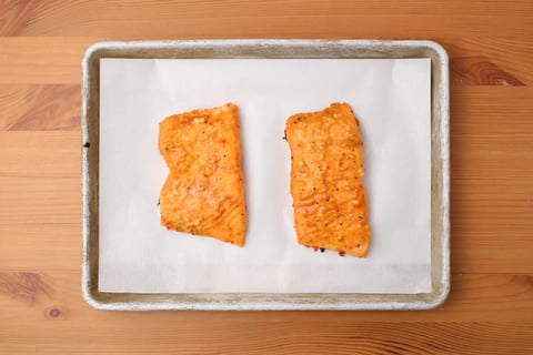 Quick Honey-White Miso Salmon with Soba Noodles & Yu Choy - Step #1 Bake the salmon
