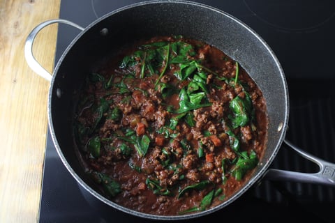 Carb-Wise: Ground Beef & Leafy Greens Ragu - Step #3 Finish the ragu