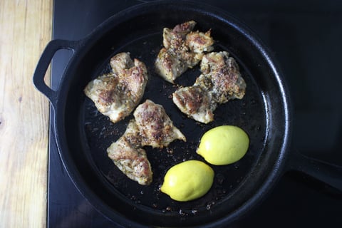 Greek-Style Chicken Thighs with Charred Lemon - Step #2 Cook the chicken & char the lemon