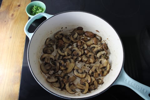 Extra Cheesy Three-Cheese Tortellini - Step #2 Sauté the mushrooms
