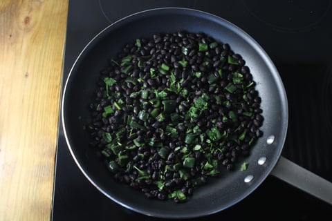 Tropical Buddha Bowls - Step #3 Sauté the black beans & poblano
