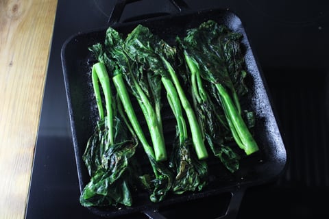 Spicy BBQ Tofu & Asian Green Bowls - Step #5 Grill the gai lan
