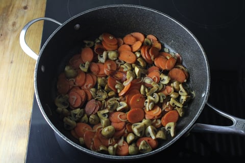 Romanian-Style Chicken in Tangy Cream Sauce - Step #4 Sauté the vegetables