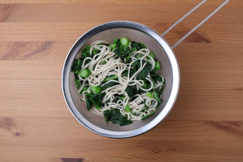 Vegan Caramelized Onion, Peanut & Sweet Soy Ramen Noodles - Step #4 Boil the noodles & gai lan