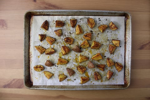 Spiced Pork Chops with Lacinato Kale - Step #1 Roast the potatoes