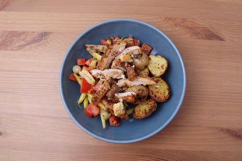 Spiced Chicken over Warm Mediterranean-Style Salad - Step #6 Plate your dish