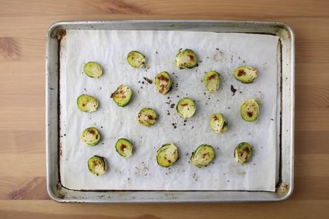 Montreal-Style Spiced Steaks - Step #1 Roast the Brussels sprouts