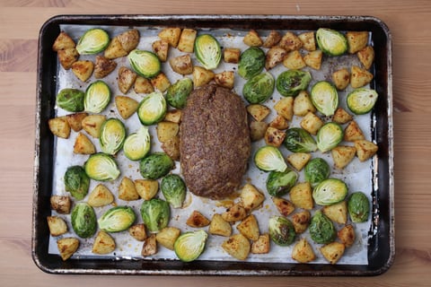 Sheet Pan Honey-Mustard Beef Meatloaf - Step #4 Roast the meatloaf & finish the vegetables