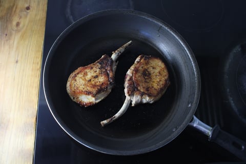 Nagano Pork Chops with Spicy Watermelon Radish Salsa - Step #4 Cook the pork