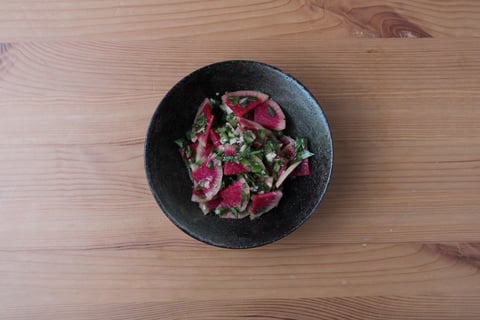 Nagano Pork Chops with Spicy Watermelon Radish Salsa - Step #5 Make the salsa