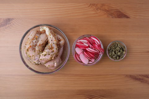 Seared Chicken Paillard with Caper-Mustard Vinaigrette - Step #1 Mise en place