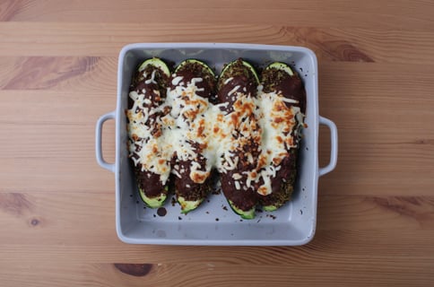 Quinoa-Stuffed Zucchini Boats - Step #5 Assemble & bake the zucchini boats