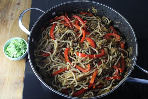 10-Minute Ground Beef Ramen Noodles - Step #4 Combine the noodles