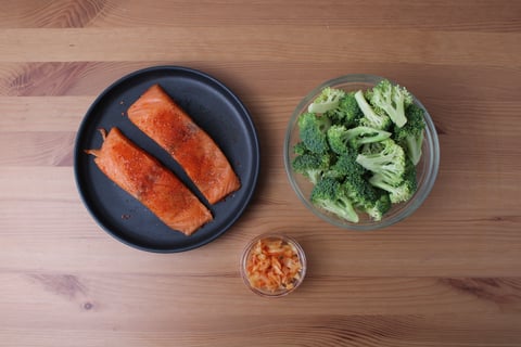 Kimchi-Rubbed Salmon with Saucy Sautéed Broccoli - Step #2 Mise en place