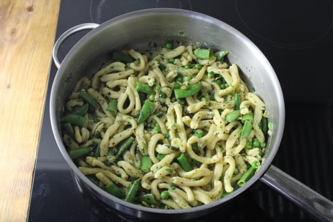 Fresh Gemelli, Leeks & String Peas - Step #4 Combine the pasta