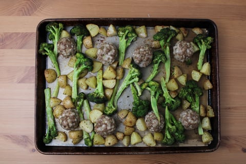 Scandi Beef Meatball Traybake - Step #4 Roast the meatballs & finish the vegetables
