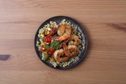 Carb-Wise: Seared Shrimp over Minty Freekeh - Step #5 Finish & serve