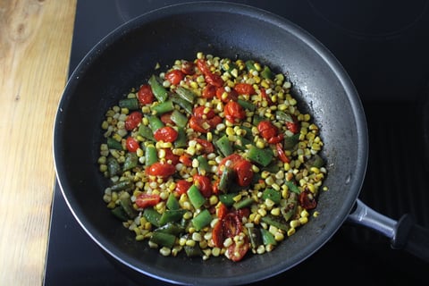 Carb-Wise: Seared Shrimp over Minty Freekeh - Step #3 Sauté the vegetables
