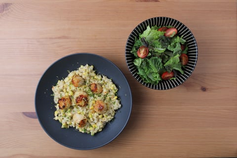 Pan-Seared Scallops over Fresh Corn Risotto - Step #6 Plate your dish