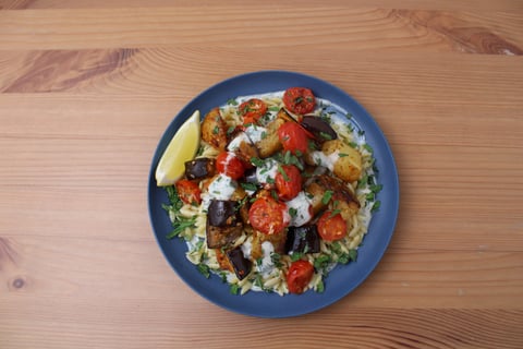 Mediterranean Sheet Pan Vegan Bowls - Step #6 Plate your dish
