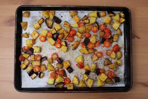 Mediterranean Sheet Pan Vegan Bowls - Step #5 Finish the sheet pan